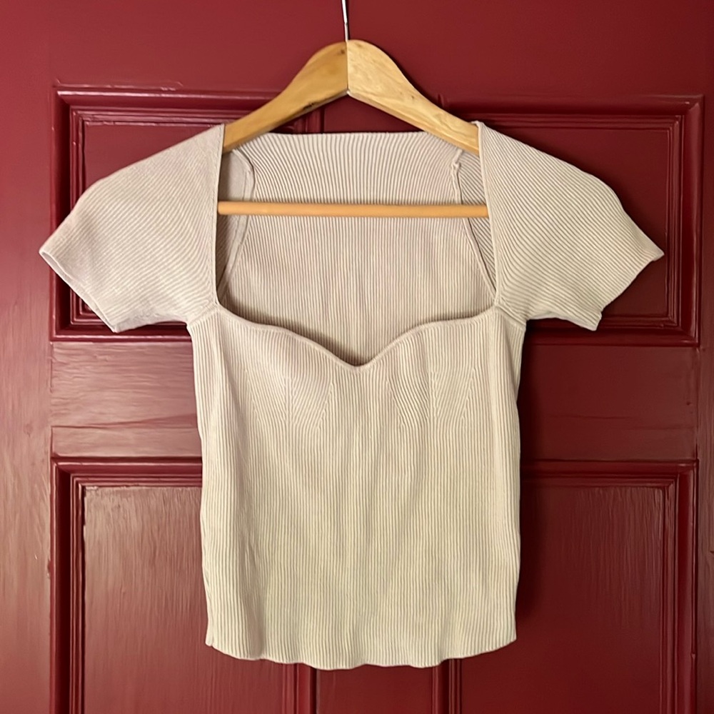Beige Knit Princess Neckline Top S